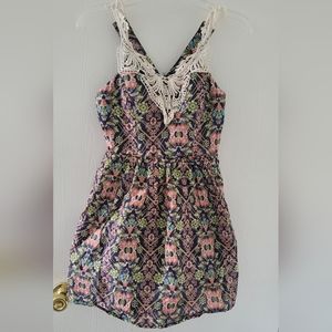 City Triangles Dress Juniors Size 5 Blue Floral Sleeveless Sundress White Lace